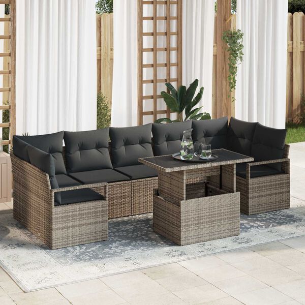 vidaXL Conjunto de Sof&aacute; de Jardim 8 pcs Cinzeto Rattan Sint&eacute;tico