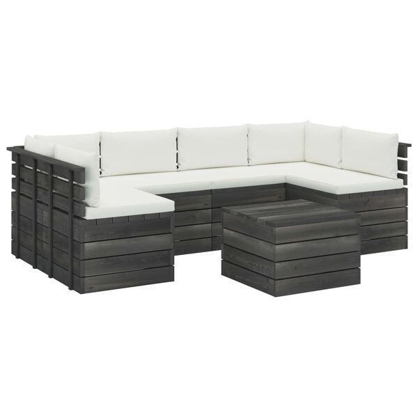 vidaXL 7 pcs conjunto lounge de paletes + almofad&otilde;es madeira de pinho