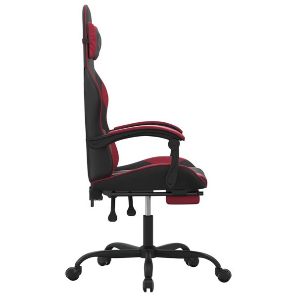 vidaXL Cadeira gaming +apoio p&eacute;s couro artificial preto/vermelho tinto