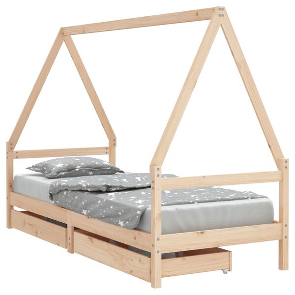 vidaXL Estrutura de cama infantil c/ gavetas 90x190 cm pinho maci&ccedil;o