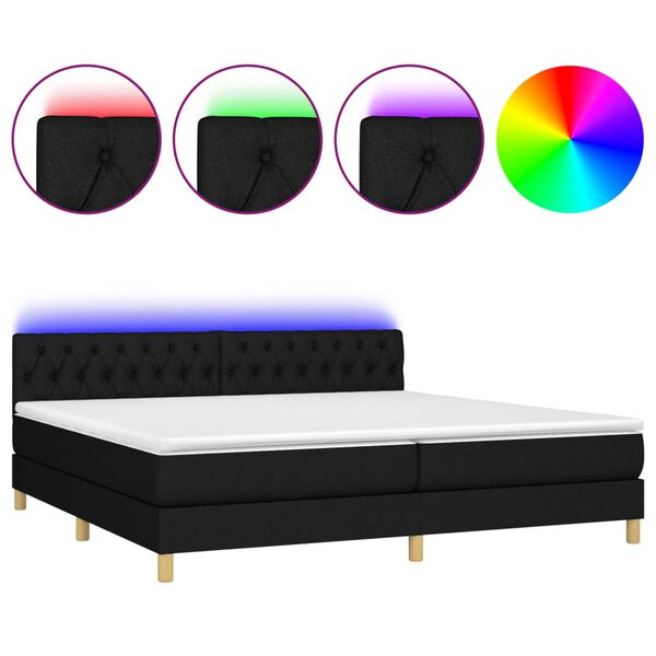 vidaXL Cama box spring c/ colch&atilde;o e LED 200x200 cm tecido preto