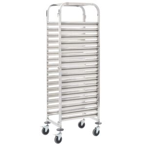vidaXL Carrinho cozinha p/ 16 bandejas 38x55x163 cm a&ccedil;o inoxid&aacute;vel