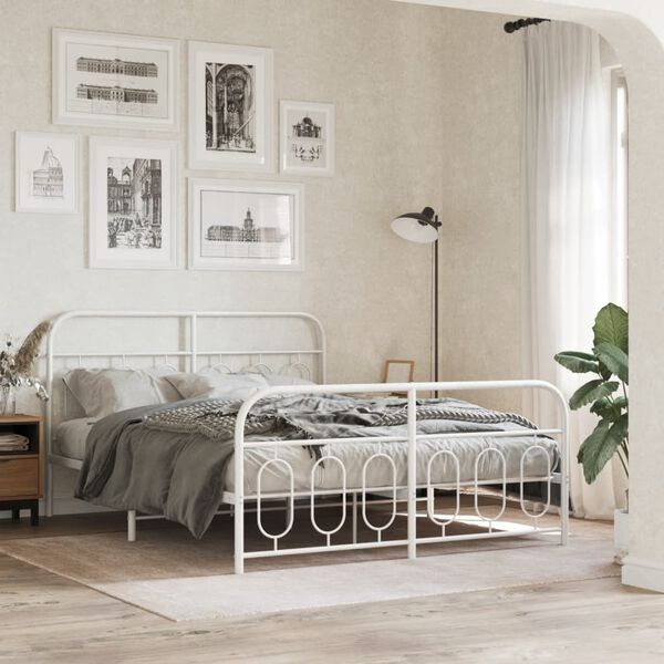 vidaXL Estrutura de cama com cabeceira e p&eacute;s 150x200 cm metal branco