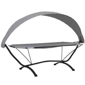 vidaXL Espregui&ccedil;adeira exterior c/ toldo a&ccedil;o e tecido oxford cinzento