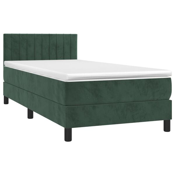 vidaXL Cama box spring c/ colch&atilde;o/LED 100x200 cm veludo verde-escuro