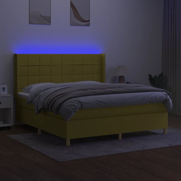 vidaXL Cama box spring c/ colch&atilde;o e LED 160x200 cm tecido verde