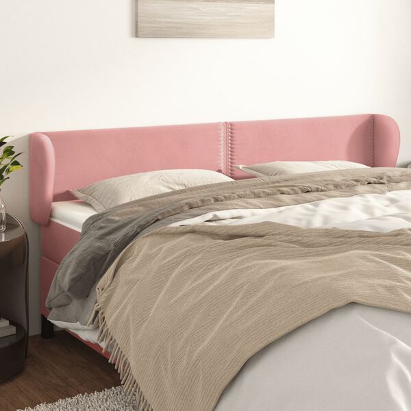 vidaXL Cabeceira de cama c/ abas veludo 203x23x78/88 cm rosa