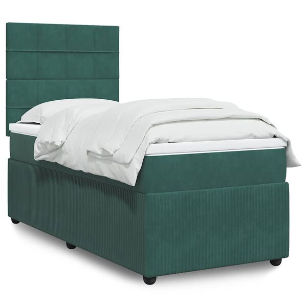 vidaXL Cama com molas/colch&atilde;o 90x200 cm veludo verde-escuro