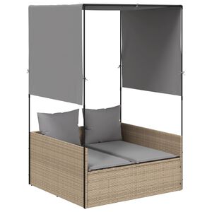vidaXL Espregui&ccedil;adeira dupla com teto e cortinas vime PE bege