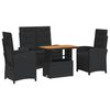 vidaXL 4 pcs conjunto de jardim p/ jardim c/ almofad&otilde;es vime PE preto