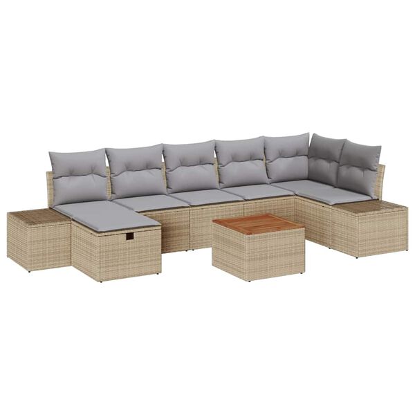 vidaXL Conjunto de Sof&aacute; de Jardim 8 pcs Bege Rattan Sint&eacute;tico