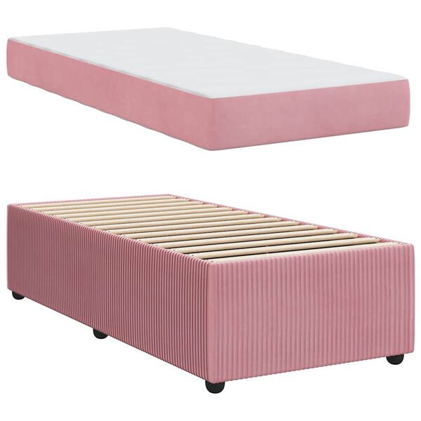 vidaXL Estrutura da Cama com colch&atilde;o Rosa 100 x 200 cm tecido