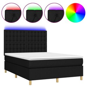 vidaXL Cama box spring c/ colch&atilde;o e LED 140x190 cm tecido preto