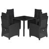 vidaXL 5 pcs conjunto de jantar p/ jardim c/ almofad&otilde;es vime PE preto