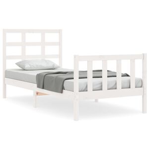 vidaXL Estrutura cama de solteiro c/ cabeceira madeira maci&ccedil;a branco