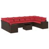 vidaXL Conjunto de sof&aacute; de jardim com 11 pe&ccedil;as e almofadas em rattan sint&eacute;tico marrom