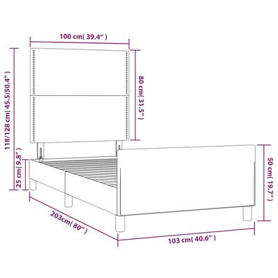 vidaXL Estrutura de cama c/ cabeceira 100x200 cm tecido cinza-escuro
