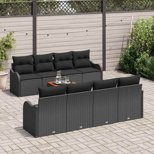 vidaXL Conjunto de Sof&aacute; de Jardim com almofada 9 pcs Preto vime PE