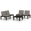 vidaXL 3 pcs conjunto lounge de jardim c/ almofad&otilde;es pl&aacute;stico cinzento