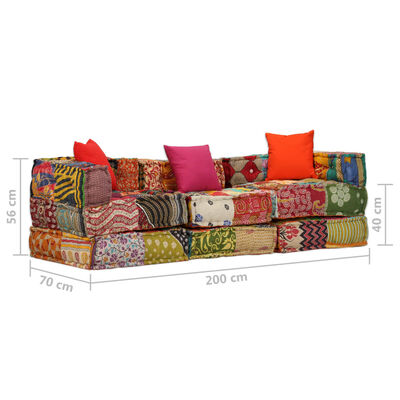 vidaXL Conjunto de sofás modulares 12 pcs retalhos de tecido
