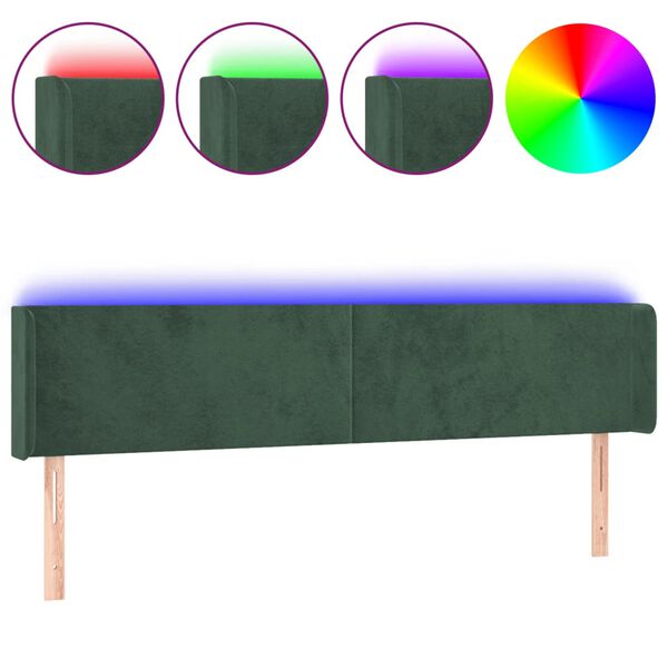 vidaXL Cabeceira cama c/ luzes LED veludo 183x16x78/88 cm verde-escuro