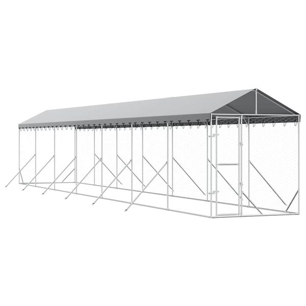 vidaXL Canil de exterior com teto 2x14x2,5 m a&ccedil;o galvanizado prateado