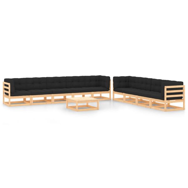 vidaXL 10 pcs conj. lounge jardim c/ almofad&otilde;es antracite pinho maci&ccedil;o