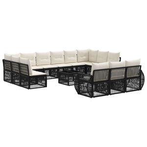 vidaXL Conjunto de Sof&aacute; de Jardim 14 unid. Preto e Branco Creme
