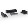 vidaXL 8 pcs conj. lounge jardim c/ almofad&otilde;es vime PE cinzento-escuro