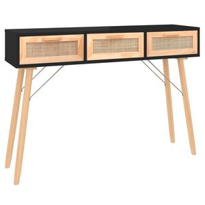 vidaXL Mesa consola 105x30x75 cm pinho maci&ccedil;o e vime natural preto