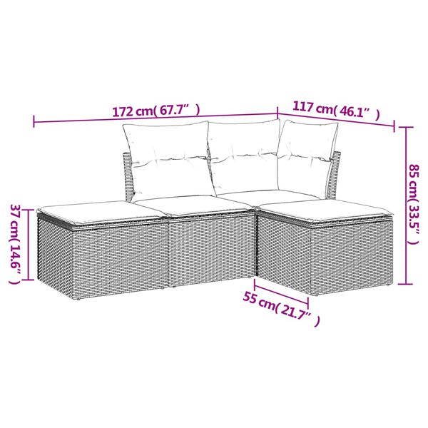 vidaXL 4 pcs conjunto sof&aacute;s de jardim c/ almofad&otilde;es vime PE cinzento