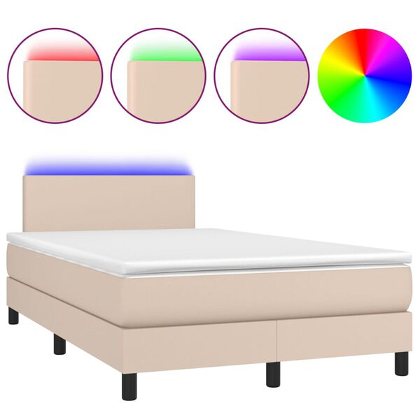 vidaXL Cama box spring c/colch&atilde;o/LED 120x200cm couro artif. cappuccino