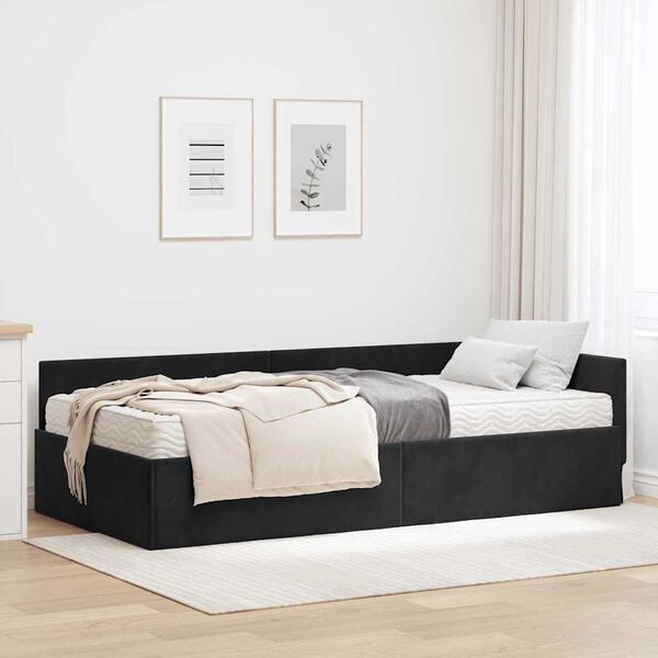 vidaXL Estrutura de Cama de Canto com Colch&atilde;o 2 pcs Preto Veludo