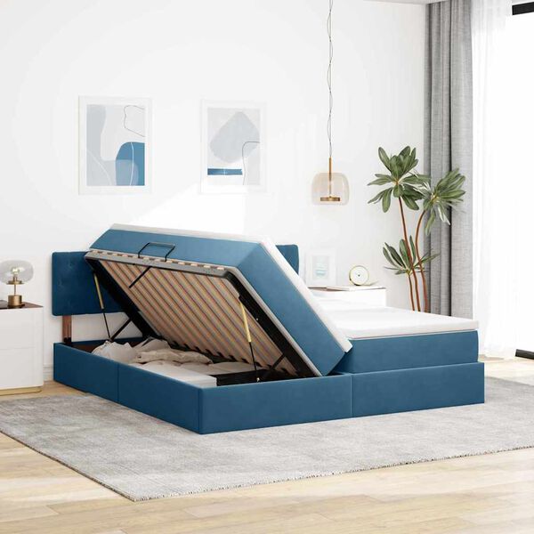 vidaXL Cama com Armazenamento com colch&atilde;o Azul Escuro 90 x 200 cm