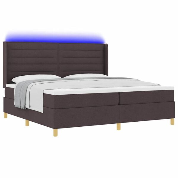 vidaXL Cama Box com colch&atilde;o com led Castanho 140 x 200 cm tecido