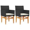 vidaXL Cadeiras de jardim c/ almofad&otilde;es 2 pcs vime PE/madeira preto