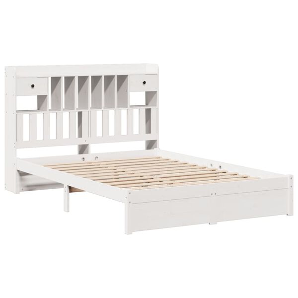 vidaXL Cama com estante sem colch&atilde;o 150x200 cm pinho maci&ccedil;o branco