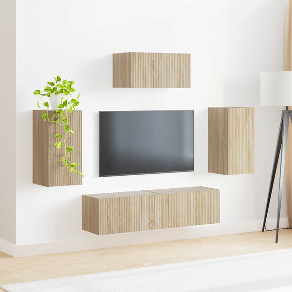 vidaXL Conjunto de m&oacute;vel de TV Montado na parede 5 pcs Carvalho Sonoma
