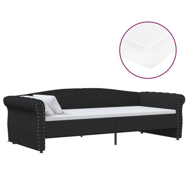 vidaXL Sof&aacute;-cama c/ colch&atilde;o e sa&iacute;da USB 90x200 cm tecido preto