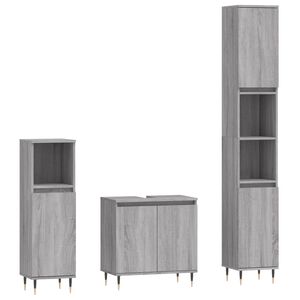 vidaXL 3 pcs conjunto m&oacute;veis WC derivados de madeira cinzento sonoma