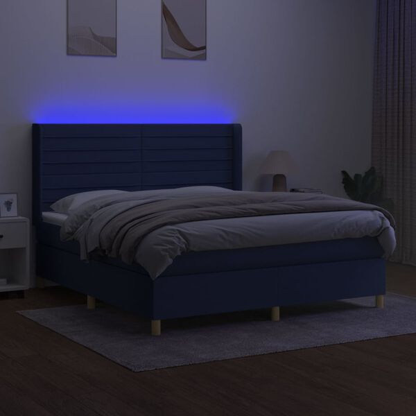 vidaXL Cama box spring c/ colch&atilde;o e LED 180x200 cm tecido azul