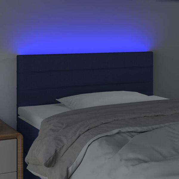 vidaXL Cabeceira de cama c/ luzes LED tecido 90x5x78/88 cm azul