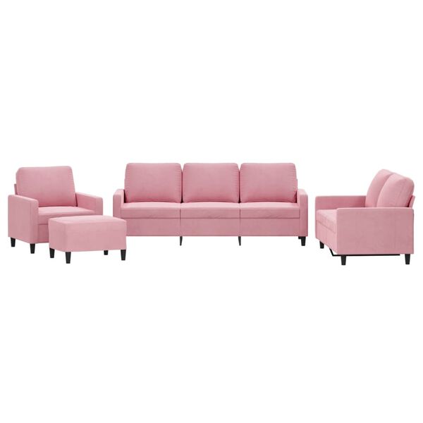 vidaXL 4 pcs conjunto de sofás com almofadões veludo rosa