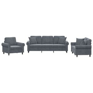 vidaXL 3 pcs conjunto de sof&aacute;s com almofadas veludo cinzento-escuro