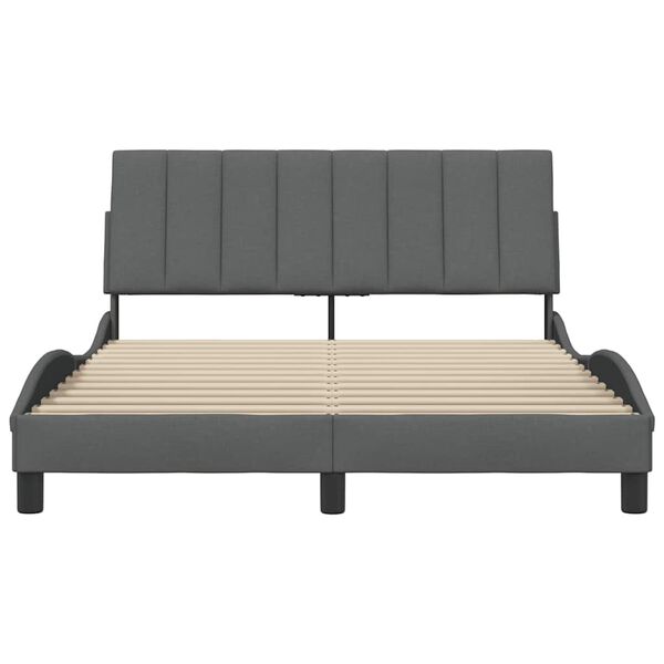 vidaXL Estrutura de cama sem colch&atilde;o Hanko 140x190 cm tecido cinzento-escuro