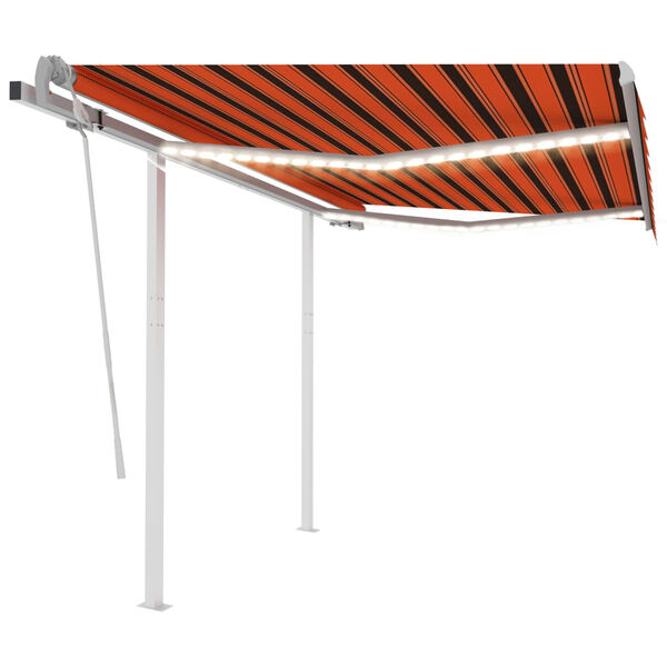 vidaXL Toldo retr&aacute;til manual com LED 3,5x2,5 m laranja e castanho