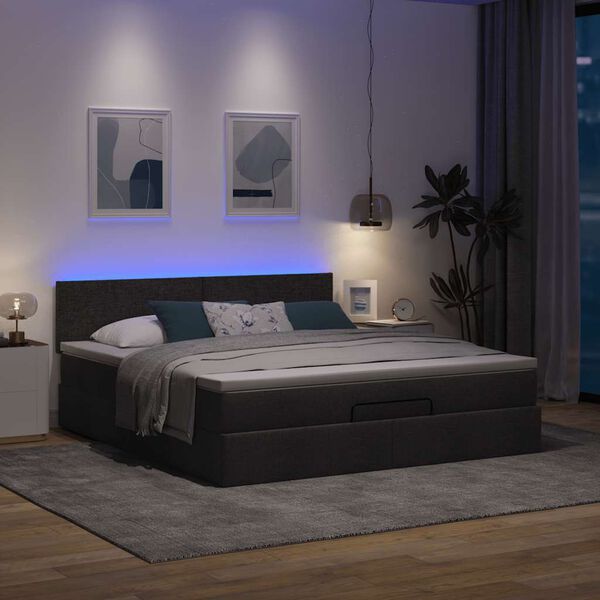 vidaXL Cama Otomana com colchão & LEDs 180x200cm tecido preto