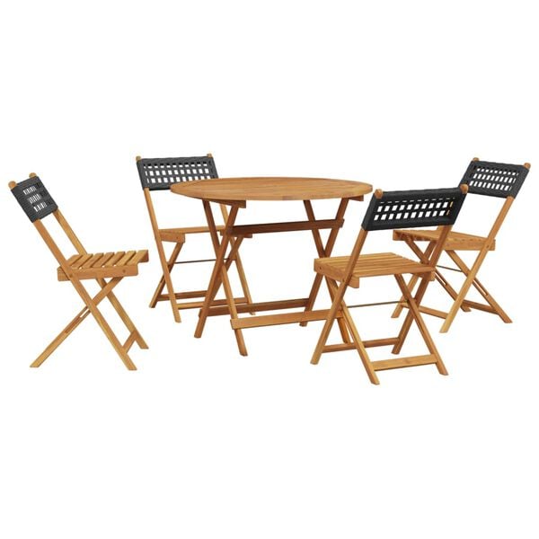 vidaXL 5 pcs conjunto de jantar p/ jardim vime PE/madeira maci&ccedil;a preto