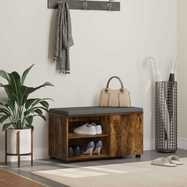 vidaXL Banco de Hall com almofada Carvalho Fumado 80 x 38 x 46 cm