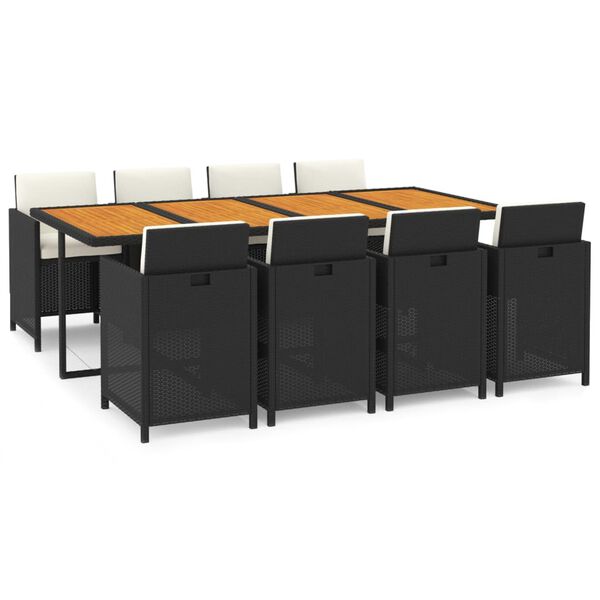 vidaXL 9 pcs conjunto de jantar p/ jardim c/ almofad&otilde;es vime PE preto